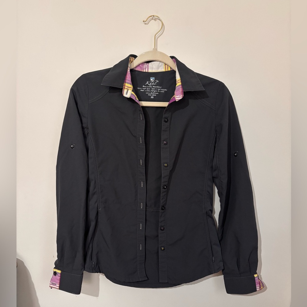 Kuhl Black Women's Button-Down Shirt with Pink Plaid Trim